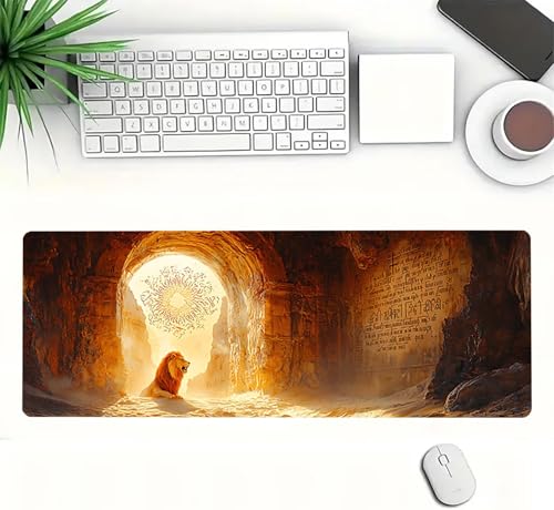 Gaming Mauspad XXL 1600x800x3mm, Löwe Anti-Rutsch Mousepad XXL, Landschaft groß Schreibtischunterlage, Waschbares rutschfeste Gummibasis, Mauspad mit Nähten an Den Kanten für PC, Maus LJ-2504 Bild 3