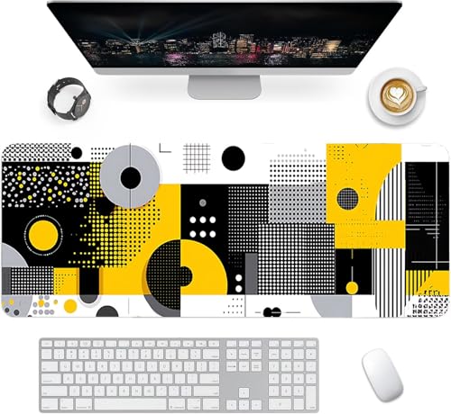 Gaming Mauspad XXL 1600x800x3mm, Gelb Anti-Rutsch Mousepad XXL, Schwarz groß Schreibtischunterlage, Waschbares rutschfeste Gummibasis, Mauspad mit Nähten an Den Kanten für PC, Maus LJ-2486 Bild 2