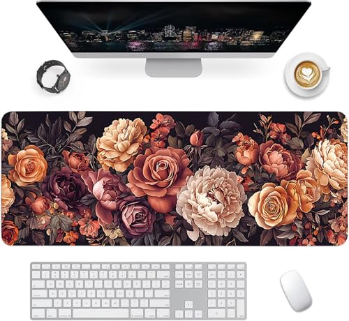 Gaming Mauspad XXL 1600x800x3mm, Blume Anti-Rutsch Mousepad XXL, Pflanzen groß Schreibtischunterlage, Waschbares rutschfeste Gummibasis, Mauspad mit Nähten an Den Kanten für PC, Maus LJ-1986 Bild 2