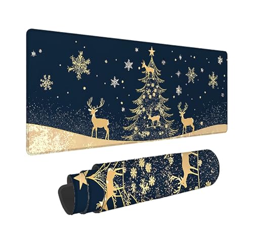 Gaming Mauspad XXL 1600x800x3mm, Weihnachten Anti-Rutsch Mousepad XXL, Marineblau groß Schreibtischunterlage, Waschbares rutschfeste Gummibasis, Mauspad mit Nähten an Den Kanten für PC, Maus LJ-2446 Bild 1