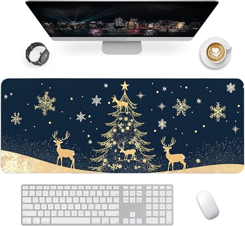 Gaming Mauspad XXL 1600x800x3mm, Weihnachten Anti-Rutsch Mousepad XXL, Marineblau groß Schreibtischunterlage, Waschbares rutschfeste Gummibasis, Mauspad mit Nähten an Den Kanten für PC, Maus LJ-2446 Bild 2