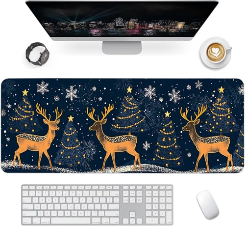 Gaming Mauspad XXL 1600x800x3mm, Weihnachten Anti-Rutsch Mousepad XXL, Marineblau groß Schreibtischunterlage, Waschbares rutschfeste Gummibasis, Mauspad mit Nähten an Den Kanten für PC, Maus LJ-2530 Bild 2