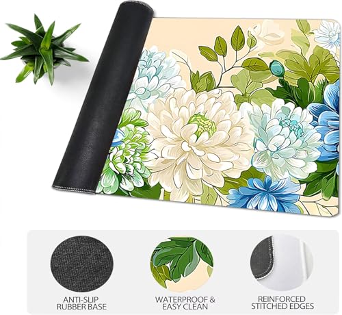 Gaming Mauspad XXL 1600x800x3mm, Blume Anti-Rutsch Mousepad XXL, Pflanzen groß Schreibtischunterlage, Waschbares rutschfeste Gummibasis, Mauspad mit Nähten an Den Kanten für PC, Maus LJ-2480 Bild 4