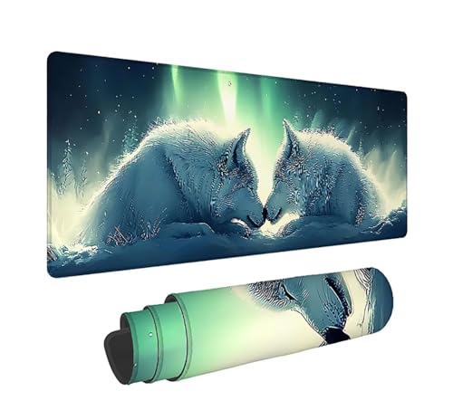 Gaming Mauspad XXL 1600x800x3mm, Polarlichter Anti-Rutsch Mousepad XXL, Tiere groß Schreibtischunterlage, Waschbares rutschfeste Gummibasis, Mauspad mit Nähten an Den Kanten für PC, Maus LJ-2638 Bild 1