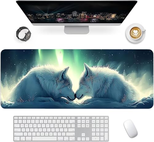 Gaming Mauspad XXL 1600x800x3mm, Polarlichter Anti-Rutsch Mousepad XXL, Tiere groß Schreibtischunterlage, Waschbares rutschfeste Gummibasis, Mauspad mit Nähten an Den Kanten für PC, Maus LJ-2638 Bild 2