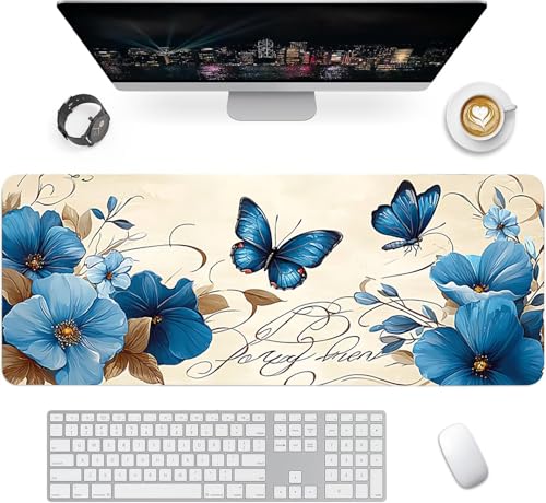 Gaming Mauspad XXL 1600x800x3mm, Schmetterling Anti-Rutsch Mousepad XXL, Blume groß Schreibtischunterlage, Waschbares rutschfeste Gummibasis, Mauspad mit Nähten an Den Kanten für PC, Maus LJ-2204 Bild 2