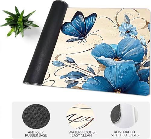 Gaming Mauspad XXL 1600x800x3mm, Schmetterling Anti-Rutsch Mousepad XXL, Blume groß Schreibtischunterlage, Waschbares rutschfeste Gummibasis, Mauspad mit Nähten an Den Kanten für PC, Maus LJ-2204 Bild 4
