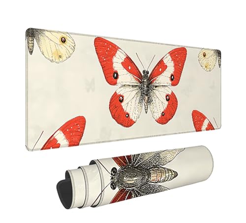 Gaming Mauspad XXL 1600x800x3mm, Schmetterling Anti-Rutsch Mousepad XXL, Beige groß Schreibtischunterlage, Waschbares rutschfeste Gummibasis, Mauspad mit Nähten an Den Kanten für PC, Maus LJ-2616 Bild 1