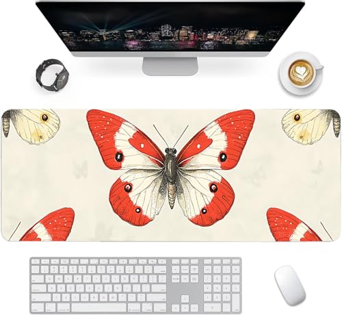 Gaming Mauspad XXL 1600x800x3mm, Schmetterling Anti-Rutsch Mousepad XXL, Beige groß Schreibtischunterlage, Waschbares rutschfeste Gummibasis, Mauspad mit Nähten an Den Kanten für PC, Maus LJ-2616 Bild 2