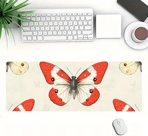 Gaming Mauspad XXL 1600x800x3mm, Schmetterling Anti-Rutsch Mousepad XXL, Beige groß Schreibtischunterlage, Waschbares rutschfeste Gummibasis, Mauspad mit Nähten an Den Kanten für PC, Maus LJ-2616 Bild 3