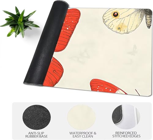Gaming Mauspad XXL 1600x800x3mm, Schmetterling Anti-Rutsch Mousepad XXL, Beige groß Schreibtischunterlage, Waschbares rutschfeste Gummibasis, Mauspad mit Nähten an Den Kanten für PC, Maus LJ-2616 Bild 4