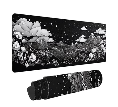 Gaming Mauspad XXL 1600x800x3mm, Landschaft Anti-Rutsch Mousepad XXL, Schwarz groß Schreibtischunterlage, Waschbares rutschfeste Gummibasis, Mauspad mit Nähten an Den Kanten für PC, Maus LJ-2450 Bild 1