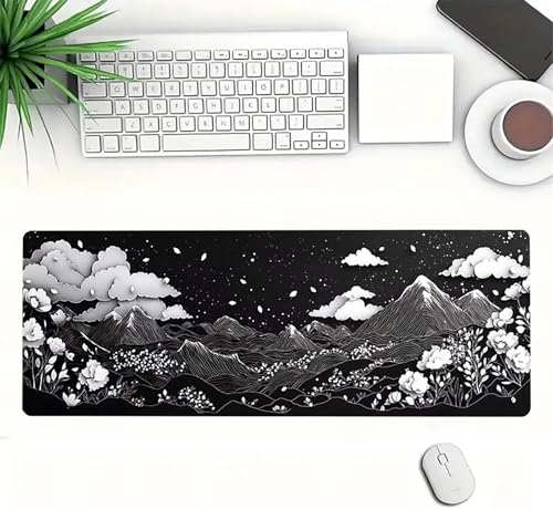 Gaming Mauspad XXL 1600x800x3mm, Landschaft Anti-Rutsch Mousepad XXL, Schwarz groß Schreibtischunterlage, Waschbares rutschfeste Gummibasis, Mauspad mit Nähten an Den Kanten für PC, Maus LJ-2450 Bild 3
