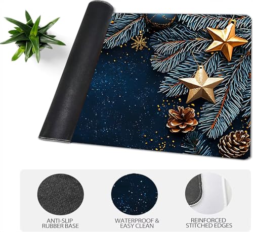 Gaming Mauspad XXL 1600x800x3mm, Weihnachten Anti-Rutsch Mousepad XXL, Marineblau groß Schreibtischunterlage, Waschbares rutschfeste Gummibasis, Mauspad mit Nähten an Den Kanten für PC, Maus LJ-2566 Bild 4
