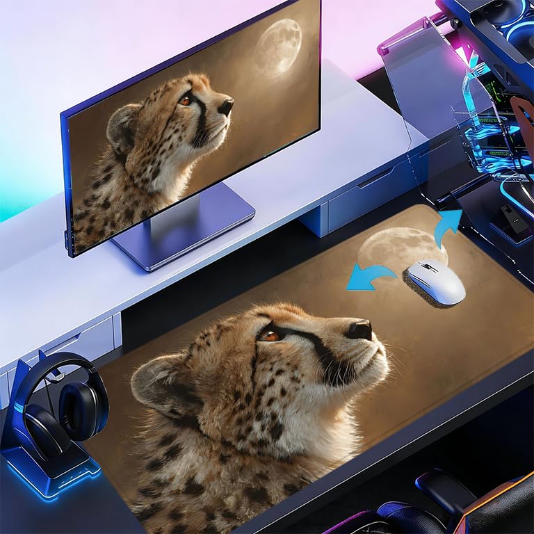 Gaming Mauspad XXL, Mousepad 1000 x 500 x 4 mm, braun Leopard Maus pad,Vernähte Kanten WassXerdicht Anti-Rutsch Verbessert Präzision und Geschwindigkei,Großer Erweiterter Schreibtisch Schutz 0A0-404 Bild 3