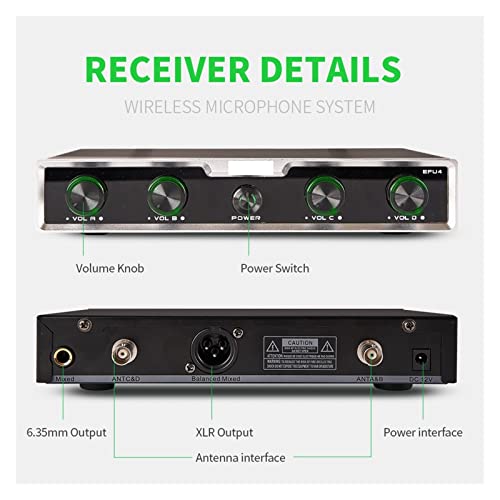 Audiomixer, Tragbare professionelle 4 Kanäle for drahtlose Mikrofonsysteme Uhf Bodypack -Sender -Headset Revers Church Mic Bild 2