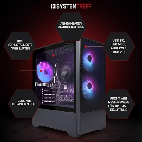 SYSTEMTREFF Basic Gaming Komplett PC Set Intel Core Ultra 5 225F 6x4.4GHz | Nvidia RTX 3050 6GB | 512GB M.2 NVMe | 16GB DDR5 RAM | Windows 11 | 27 TFT Monitor | Desktop Paket Computer für Gamer Bild 3
