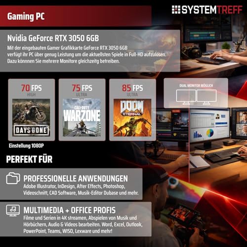 SYSTEMTREFF Basic Gaming Komplett PC Set Intel Core Ultra 5 225 6x3.3GHz | Nvidia RTX 3050 6GB | 512GB M.2 NVMe | 16GB DDR5 RAM | Windows 11 | 27 TFT Monitor | Desktop Paket Computer für Gamer Bild 5