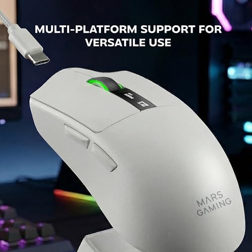 Mars Gaming MMW-Elite, Kabellose Gaming-Maus, Bluetooth 5.4 + 2.4GPRO + Kabel, Optischer Sensor PixArt PAW3311PRO 20000 DPI, Leicht 69g, 6 Tasten, OLED-Display, Magnetische RGB-Ladestation, Weiß Bild 2