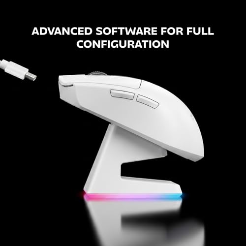 Mars Gaming MMW-Elite, Kabellose Gaming-Maus, Bluetooth 5.4 + 2.4GPRO + Kabel, Optischer Sensor PixArt PAW3311PRO 20000 DPI, Leicht 69g, 6 Tasten, OLED-Display, Magnetische RGB-Ladestation, Weiß Bild 4