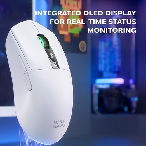 Mars Gaming MMW-Elite, Kabellose Gaming-Maus, Bluetooth 5.4 + 2.4GPRO + Kabel, Optischer Sensor PixArt PAW3311PRO 20000 DPI, Leicht 69g, 6 Tasten, OLED-Display, Magnetische RGB-Ladestation, Weiß Bild 6