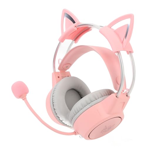Katzenohr-Gaming-Headset mit Mikrofon, Regenbogen-RGB-Beleuchtung, Abnehmbare Katzenohren, 50 Mm Surround-Sound, Ergonomisches Design für PC, Laptop, Spielekonsole Bild 2