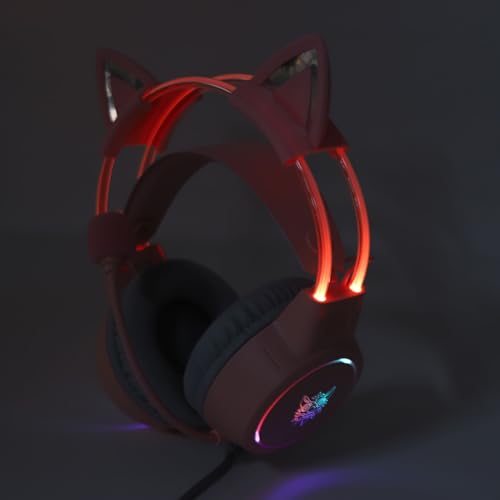 Katzenohr-Gaming-Headset mit Mikrofon, Regenbogen-RGB-Beleuchtung, Abnehmbare Katzenohren, 50 Mm Surround-Sound, Ergonomisches Design für PC, Laptop, Spielekonsole Bild 7