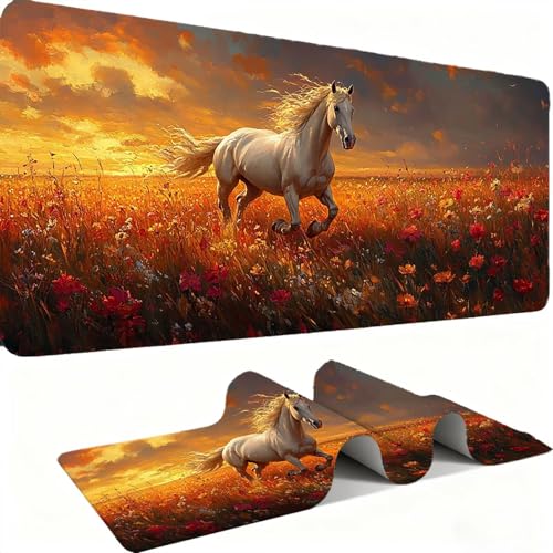 Mauspad, Mousepad XXL 1500 x 800 mm Großes Schreibtischunterlage Blumenpferde, Vernähter Rand, rutschfest Ieise Mauspad Gaming, für Gaming Büro Office Home, Mouse Pad -alle Maus Arten C0P-959 Bild 1