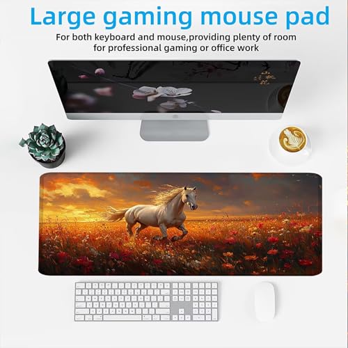 Mauspad, Mousepad XXL 1500 x 800 mm Großes Schreibtischunterlage Blumenpferde, Vernähter Rand, rutschfest Ieise Mauspad Gaming, für Gaming Büro Office Home, Mouse Pad -alle Maus Arten C0P-959 Bild 2