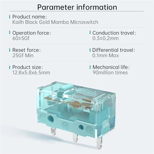 1 Stück Style GM8.0 Mikroschalter 90 Millionen Lebensdauer Gaming-Maus 3Pin Transparente Schale Blauer Punkt Bild 2
