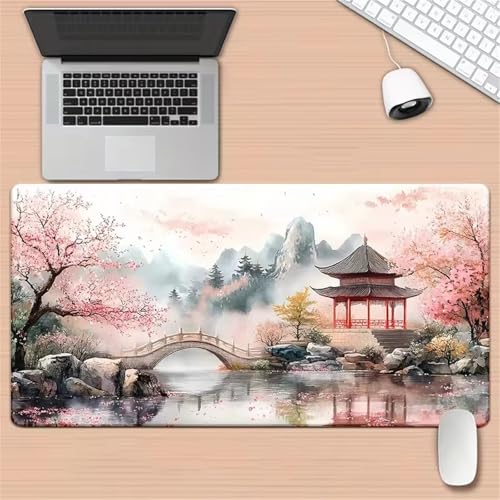 Mauspad, Japanisches Gartenmotiv-Mauspad mit genähten Kanten, Rutschfester Unterseite, ideal for Tastatur, Maus und Homeoffice, Gaming Arbeit(600x400x3mm) Bild 1