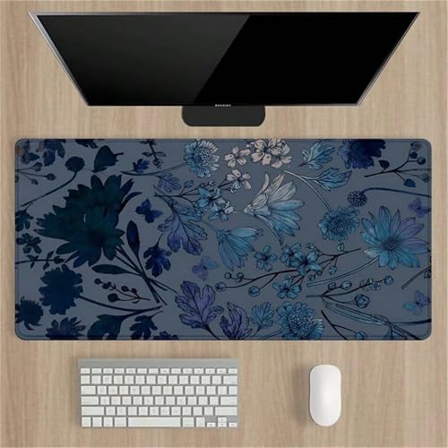 Mauspad, Mauspad mit blauem Blumenmuster, genähten Kanten und Rutschfester Unterseite for Tastatur, Maus Homeoffice, Gaming Arbeit(800x400x3mm) Bild 1