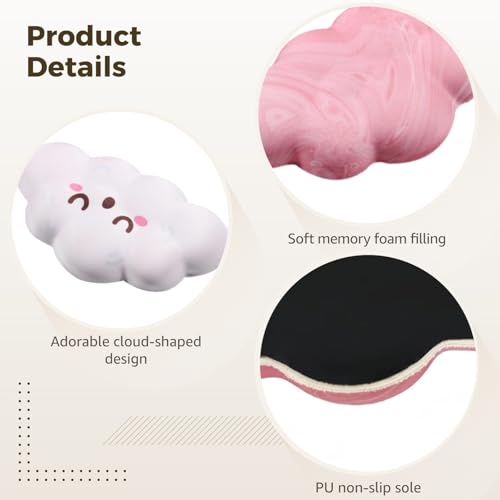 Tastatur und Maus Ergonomische Unterstützung Set, Cloud Handgelenkauflage, 4 Stück, Rosa Weiß, Rutschfeste Basis, Büro Laptop, Gaming Bild 4