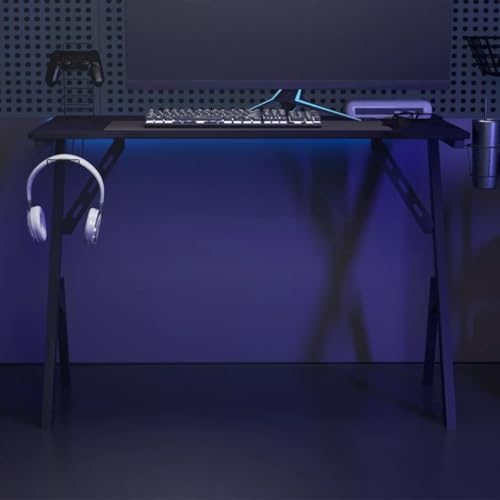 Gaming-Schreibtisch, Ergonomischer Computertisch mit Y-Gestell, PC-Tisch mit Getränkehalter & Headset-Halter, Stabile Gaming-Station für Büro & Zocken, Schwarz Rot, 110 x 60 x 75 cm Bild 2
