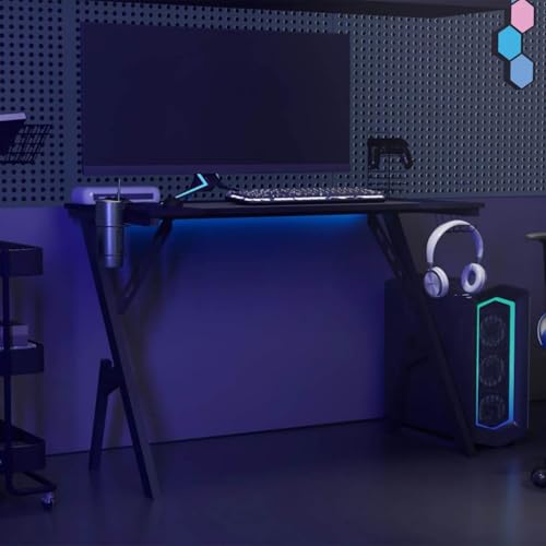 Gaming-Schreibtisch, Ergonomischer Computertisch mit Y-Gestell, PC-Tisch mit Getränkehalter & Headset-Halter, Stabile Gaming-Station für Büro & Zocken, Schwarz Rot, 110 x 60 x 75 cm Bild 3