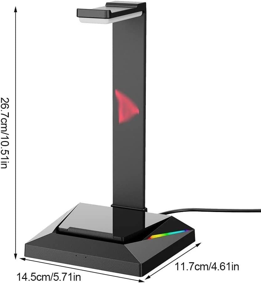 Kopfhörerständer, RGB-Gaming-Headset-Aufhänger mit USB- und Typ-C-Anschlüssen, Desktop-Aufbewahrungsregal für Kopfhörer, verstellbare Halterung für alle Headsets Bild 2