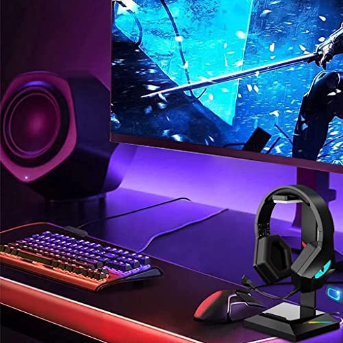 Kopfhörerständer, RGB-Gaming-Headset-Aufhänger mit USB- und Typ-C-Anschlüssen, Desktop-Aufbewahrungsregal für Kopfhörer, verstellbare Halterung für alle Headsets Bild 3