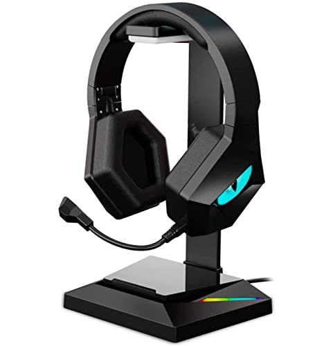 Gaming-Headset-Ständer mit Doppelfuß, kabelgebundenem Design, Handyhalterung, 2 USB-Anschlüsse für Kopfhörer – perfekt für Schreibtisch-Organisation und Aufbewahrung Bild 5