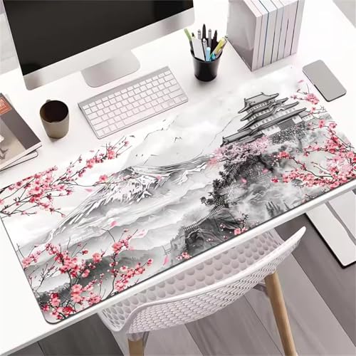 Landschafts-Mauspad mit rosa Blumenmuster, genähten Kanten und Rutschfester Unterseite for Tastatur, Maus Gaming im Homeoffice(1000x500x3mm) Bild 1