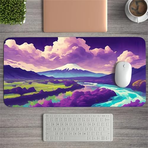 Mauspad mit Cartoon-Berglandschaft, vernähten Kanten und Rutschfester Unterseite for Tastatur, Maus Homeoffice, Gaming Arbeit(700x300x2mm) Bild 1