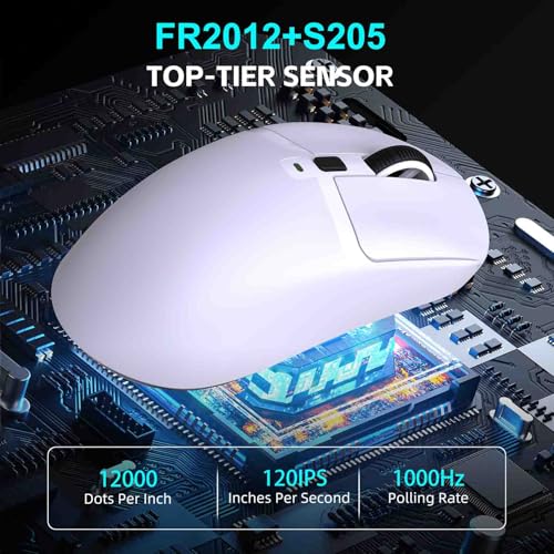 XUMIUZIY Gaming Maus, Kabelgebunden, 2,4 GHz, Bluetooth 5.3, Leichte Maus mit Ladestation, Hochpräziser, Programmierbarer Sensor für Büro, Zuhause, PC, Laptop (White) Bild 5