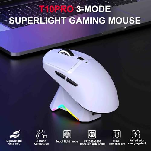 XUMIUZIY Gaming Maus, Kabelgebunden, 2,4 GHz, Bluetooth 5.3, Leichte Maus mit Ladestation, Hochpräziser, Programmierbarer Sensor für Büro, Zuhause, PC, Laptop (White) Bild 7