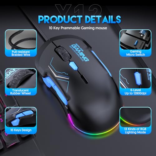XUMIUZIY Kabelgebundene Gaming Maus, 12800 DPI, Ergonomisches Design mit 13 RGB Effekten und 4 Modi für Computer, Laptop und PC Bild 2