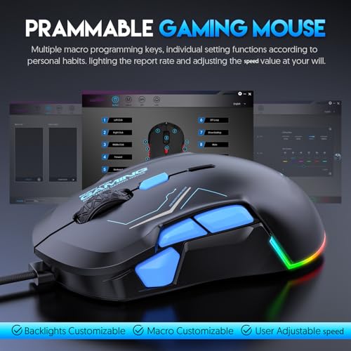 XUMIUZIY Kabelgebundene Gaming Maus, 12800 DPI, Ergonomisches Design mit 13 RGB Effekten und 4 Modi für Computer, Laptop und PC Bild 4