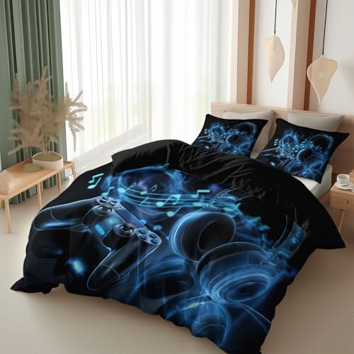Surreal Gaming-Stil Headset Game-Controller Bettwäsche 200 x 200 cm Für Kinder Jungen Teenager Erwachsene Bettbezug Hohe Qualität Bettwäsche-Set mit Reißverschluss Weich, Atmungsaktiv Schwarz Bild 2