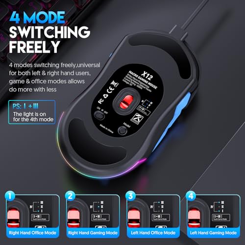 PUSOKEI Kabelgebundene Gaming Maus, 12800 DPI, Ergonomische Optische Computermaus mit 13 RGB Lichteffekten, 10 Programmierbaren Tasten, 4 Modi – Makro Maus für PC & Laptop Bild 2