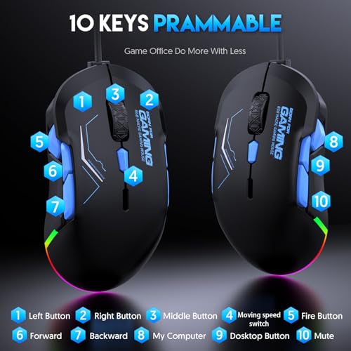 PUSOKEI Kabelgebundene Gaming Maus, 12800 DPI, Ergonomische Optische Computermaus mit 13 RGB Lichteffekten, 10 Programmierbaren Tasten, 4 Modi – Makro Maus für PC & Laptop Bild 3