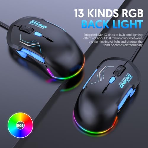 PUSOKEI Kabelgebundene Gaming Maus, 12800 DPI, Ergonomische Optische Computermaus mit 13 RGB Lichteffekten, 10 Programmierbaren Tasten, 4 Modi – Makro Maus für PC & Laptop Bild 5