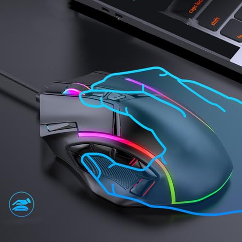 Bewinner Gaming-Maus RGB, Kabelgebunden, mit 12800 DPI Genauigkeit, 12 Programmierbaren Makrotasten, Bequemer Griff, Coole RGB-Lichteffekte, Kompatibel mit Computern Bild 4