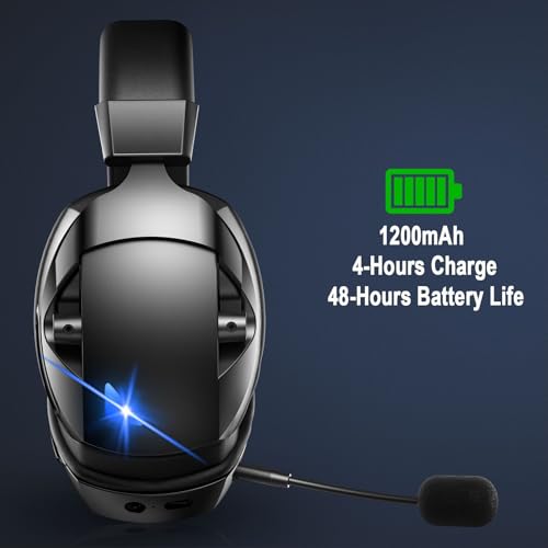 Annadue Kabelloses Gaming-Headset, Kompatibel mit PC P5 P4, Bietet Verlustfreies 2,4-GHz-Audio, USB & Typ-C & Bluetooth, Mikrofon mit Geräuschunterdrückung und 50-Stunden-, fü (Black) Bild 2